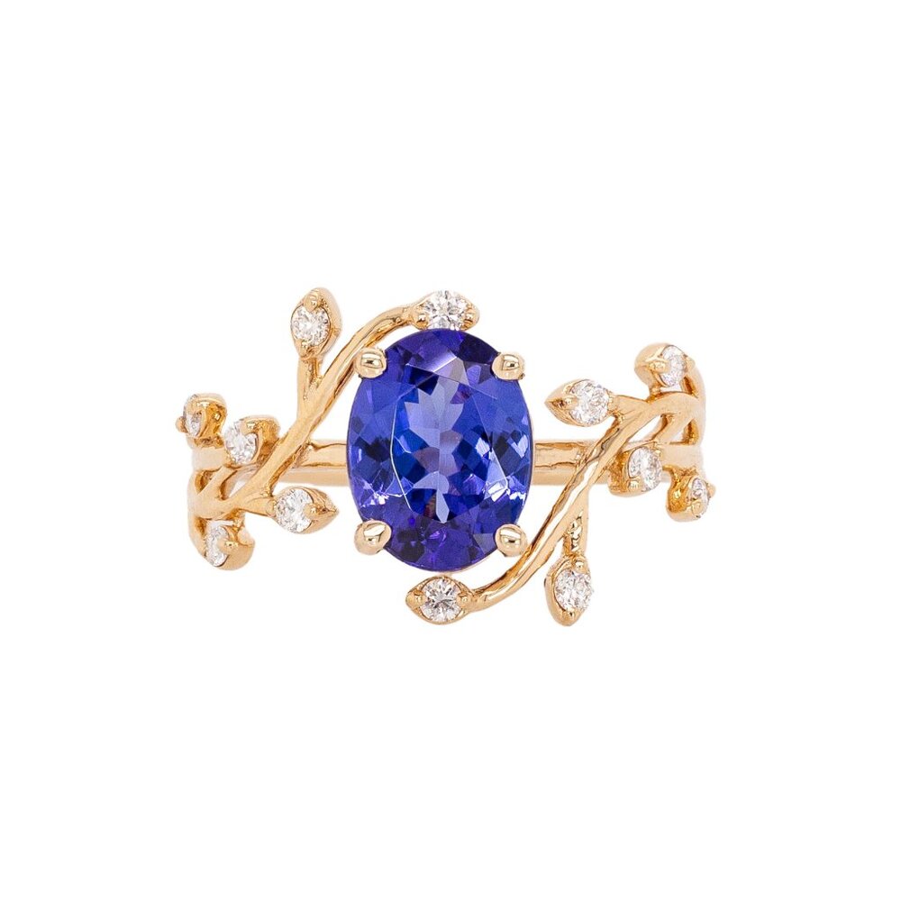 1.66cts Tanzanite Ring in Solid 14K Gold with Natural Diamond Accents